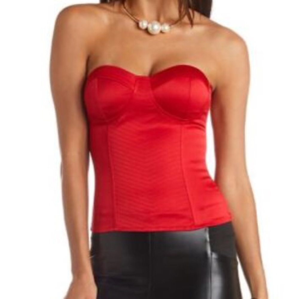 Red Top-Stitched Satin Bustier